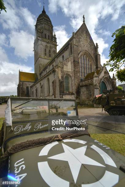Military Jeep dating D-Day parked in front of the church of Notre-Dame in Sainte-Marie-du-Mont de l'Assomption. Tuesday 6th June is the 73rd...
