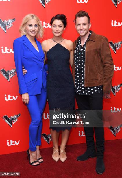 Pixie Lott, Emma Willis and Danny Jones attend the Voice Kids photocall at Madame Tussauds on June 6, 2017 in London, England.