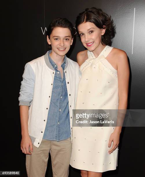 Actor Noah Schnapp and actress Millie Bobby Brown attend the "Stranger Things" FYC event at Netflix FYSee Space on June 6, 2017 in Beverly Hills,...