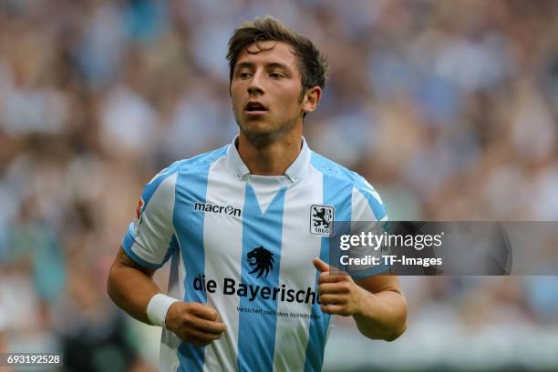 Maximilian Wittek of 1860 Munich looks on during the Second Bundesliga Playoff second leg match between TSV 1860 Muenchen and Jahn Regensburg at...