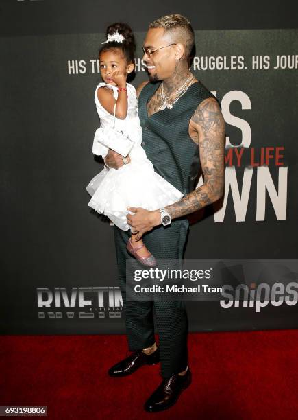 Chris Brown and his daughter, Royalty Brown attend the Los Angeles premiere of Fathom Events' "Chris Brown: Welcome To My Life" held at Regal LA Live...