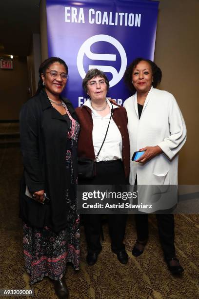 Playwright Lynn Nottage, president of the ERA Coalition Jessica Neuwirth and journalist Carol Jenkins attend 'ERA Coalition's A Night At The Theatre...