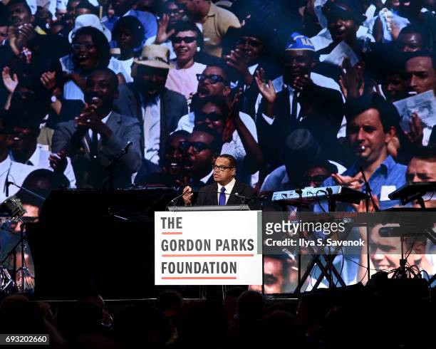 Congressman Keith Ellison speaks during the 2017 Gordon Parks Foundation Awards Gala at Cipriani 42nd Street on June 6, 2017 in New York City.