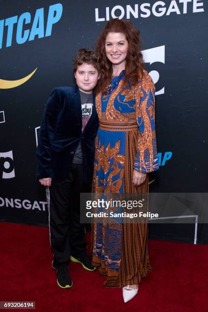 Debra Messing and son Roman Walker Zelman attend "Nightcap" Season 2 New York Premiere Party at Crosby Street Hotel on June 6, 2017 in New York City.