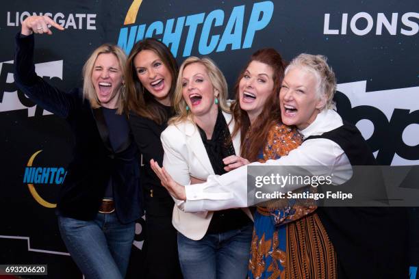 Isabel Gillies, Mariska Hargitay, Ali Wentworth, Debra Messing and Nancy Jarecki attend "Nightcap" Season 2 New York Premiere Party at Crosby Street...