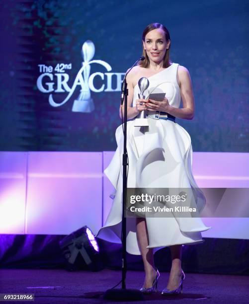 Actor Laura Main accepts an award onstage during the 42nd Annual Gracie Awards, hosted by The Alliance for Women in Media at the Beverly Wilshire...