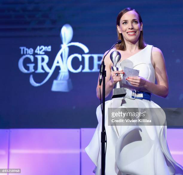 Actor Laura Main accepts an award onstage during the 42nd Annual Gracie Awards, hosted by The Alliance for Women in Media at the Beverly Wilshire...