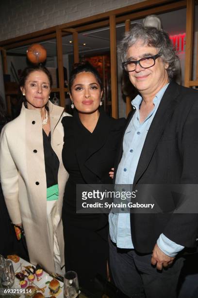 Julie Taymor, Salma Hayek and Miguel Arteta attend Gucci & The Cinema Society host the after party for Roadside Attractions' "Beatriz at Dinner" on...