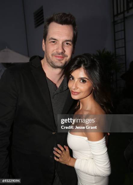 Actors Jim Jefferies and Mikaela Hoover attend the Comedy Central premiere party for The Jim Jefferies Show on June 6, 2017 in West Hollywood,...
