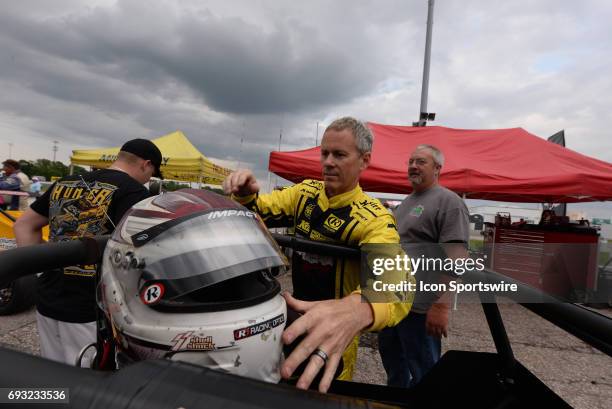 Jerry Coons Jr Gene Nolen Racing driver prepares for the Carb Night Classic United States Auto Club Silver Crown Champ Car Series 100-lap feature,...