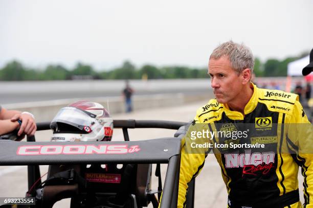 Jerry Coons Jr Gene Nolen Racing driver prepares for the Carb Night Classic United States Auto Club Silver Crown Champ Car Series 100-lap feature,...