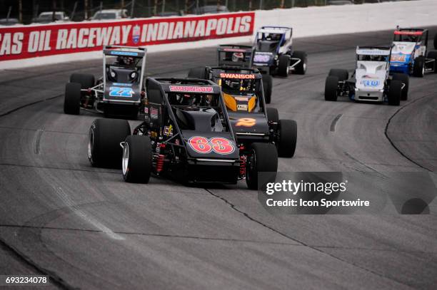 Kody Swanson DePalma Motorsports leads his brother Tanner Swanson Bowman Canine Racing and Bobby Santos DJ Racing in the Carb Night Classic United...