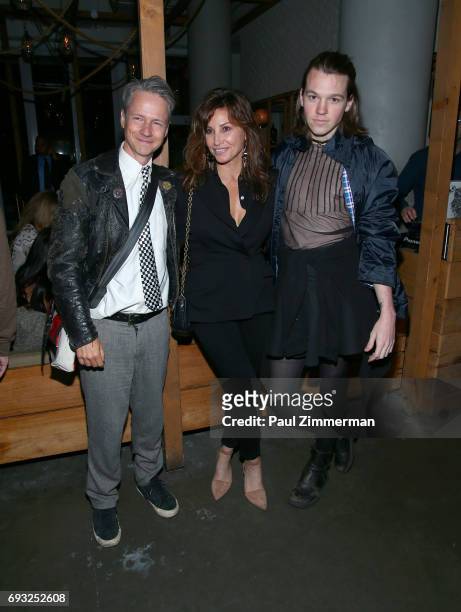 John Cameron Michell, Gina Gershon, and guest attend the Gucci & The Cinema Society after party of Roadside Attractions' "Beatriz At Dinner" at Mr....