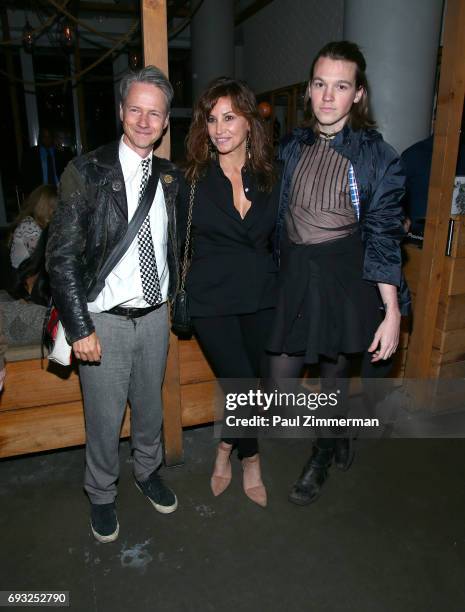 John Cameron Michell, Gina Gershon, and guest attend the Gucci & The Cinema Society after party of Roadside Attractions' "Beatriz At Dinner" at Mr....