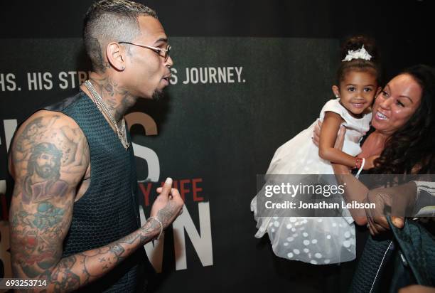 Royalty, Joyce Hawkins and Chris Brown attend the Premiere Of Riveting Entertainment's "Chris Brown: Welcome To My Life" at L.A. LIVE on June 6, 2017...