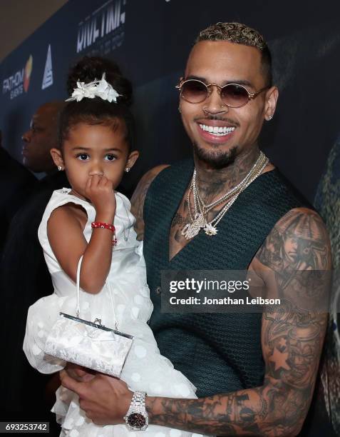 Singer Chris Brown and his daughter Royalty attend the Premiere Of Riveting Entertainment's "Chris Brown: Welcome To My Life" at L.A. LIVE on June 6,...