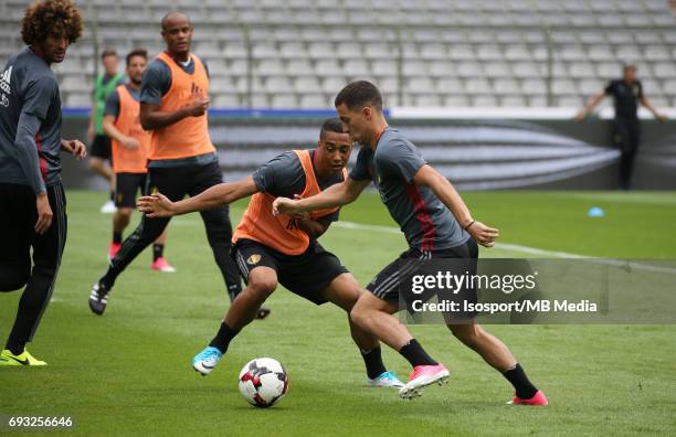 Brussels , Belgium / Training and Family Day Red Devils /"nYouri TIELEMANS - Eden HAZARD"nPicture Vincent Van Doornick / Isosport