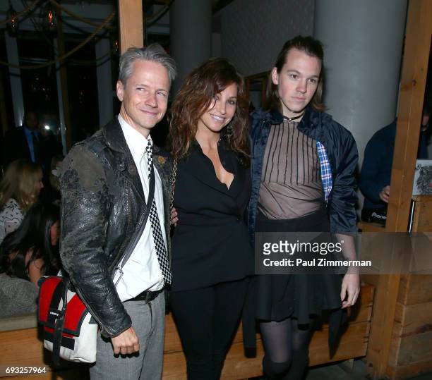 John Cameron Michell, Gina Gershon, and guest attend the Gucci & The Cinema Society after party of Roadside Attractions' "Beatriz At Dinner" at Mr....
