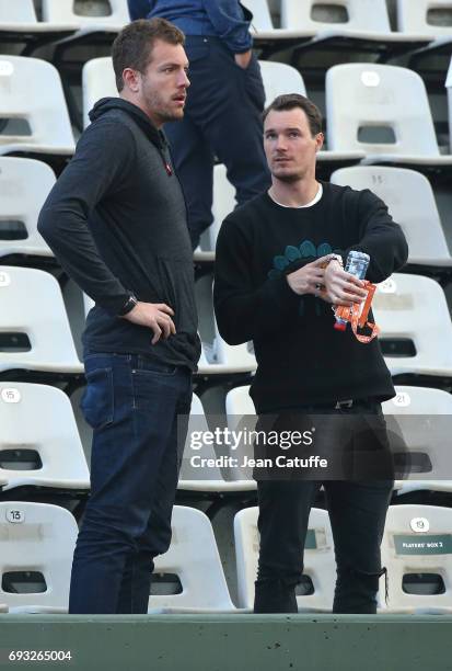 David Lee, NBA player of San Antonio Spurs and boyfriend of Caroline Wozniacki of Denmark and her brother Patrick Wozniacki attend her match on day...