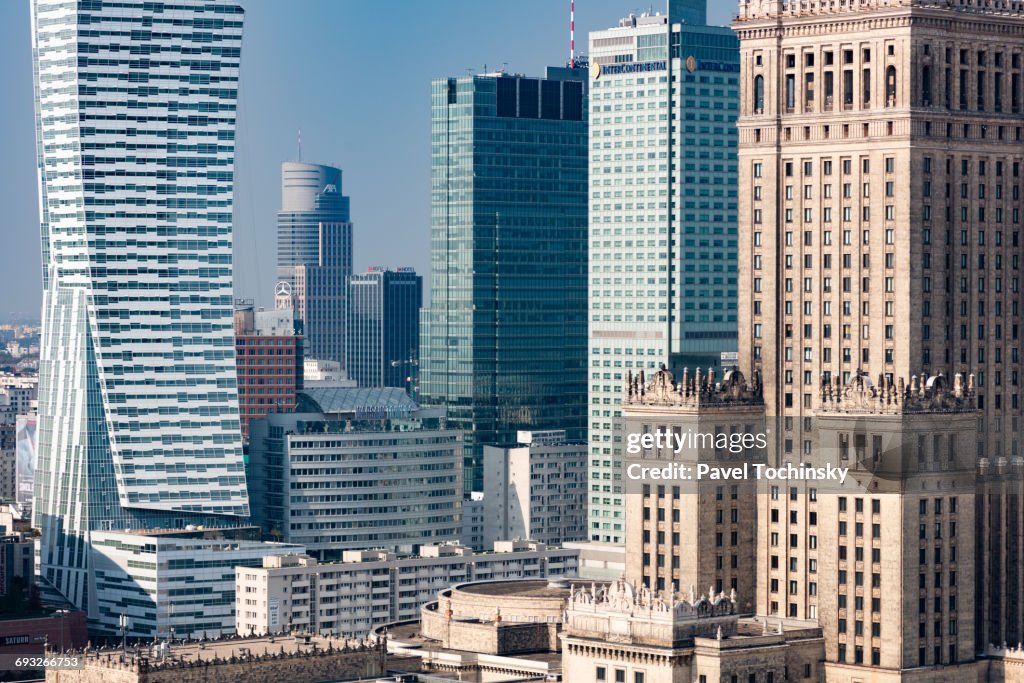 Warsaw's core skyscrapers - the modern and the old