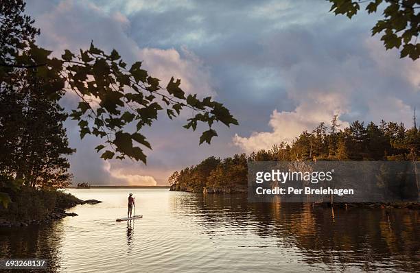 paddleboard evening_voyageurs national park - minnesota stock-fotos und bilder
