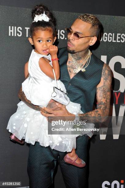 Singer-songwriter Chris Brown and daughter Royalty Brown attend the premiere of Fathom Events' "Chris Brown: Welcome To My Life" at Regal LA Live...