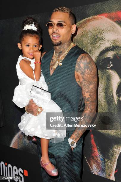 Singer-songwriter Chris Brown and daughter Royalty Brown attend the premiere of Fathom Events' "Chris Brown: Welcome To My Life" at Regal LA Live...