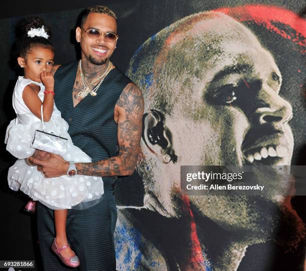 Singer-songwriter Chris Brown and daughter Royalty Brown attend the premiere of Fathom Events' "Chris Brown: Welcome To My Life" at Regal LA Live...