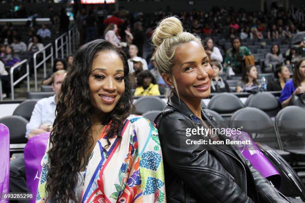 Actress Mimi Faust and Sarah Chapman attends Los Angeles Spark vs the Chicago Sky during a WNBA basketball game at Staples Center on June 6, 2017 in...