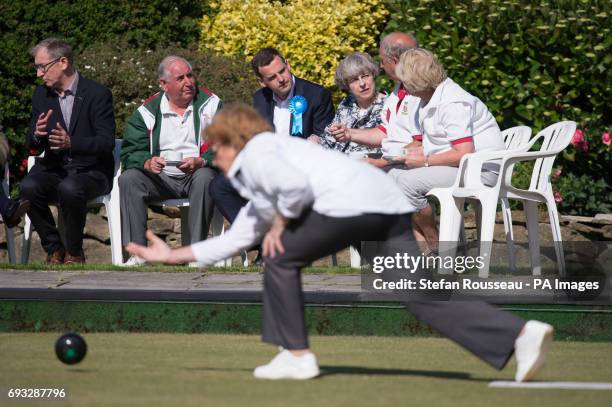 Prime Minister Theresa May visits Atherley Bowling Club in Southampton, with her husband Philip while on the General Election campaign trail.