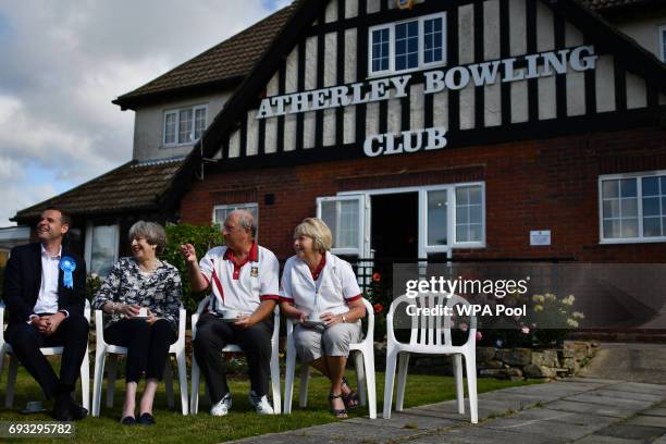 Britain's Prime Minister Theresa May visits Atherley Bowling Club during an election campaign visit on June 7, 2017 in Southampton, England. Britain...