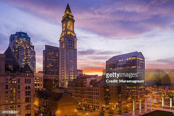 the town and the custom house tower - boston stock-fotos und bilder