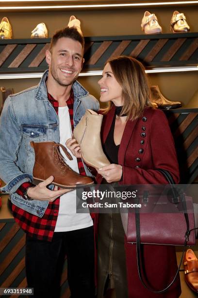 Lee Elliott and Georgia Love attends the Bared Footwear VIP Launch Party on June 7, 2017 in Melbourne, Australia.