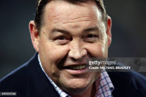 New Zealand All Blacks head coach Steve Hansen looks on during the rugby union match between The British and Irish Lions and Auckland Blues at Eden...