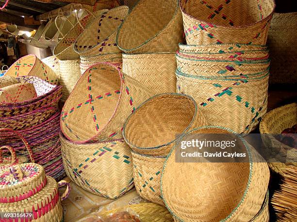 colourful madagascan market stalls - african woven baskets stock pictures, royalty-free photos & images