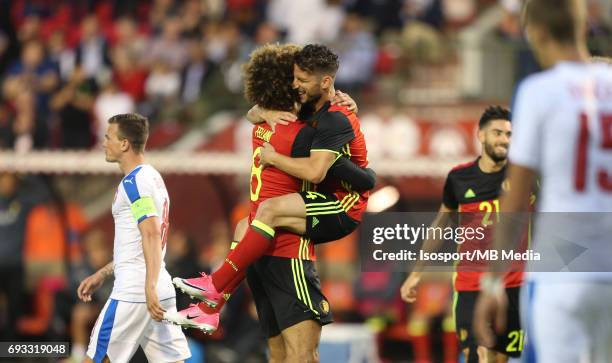 Brussels , Belgium / International friendly game : Belgium v Czech Republic /"nMarouane FELLAINI - Dries MERTENS - Vreugde Joie Celebration"nPicture...