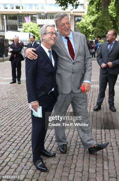 Ben Elton and Stephen Fry attend a memorial service for comedian Ronnie Corbett at Westminster Abbey on June 7, 2017 in London, England. Corbett died...