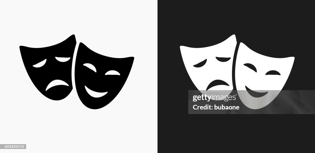 Theater Komödie und Tragödie-Symbol auf schwarz-weiß-Vektor-Hintergründe