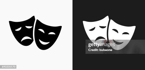 theater komödie und tragödie-symbol auf schwarz-weiß-vektor-hintergründe - theatermaske stock-grafiken, -clipart, -cartoons und -symbole