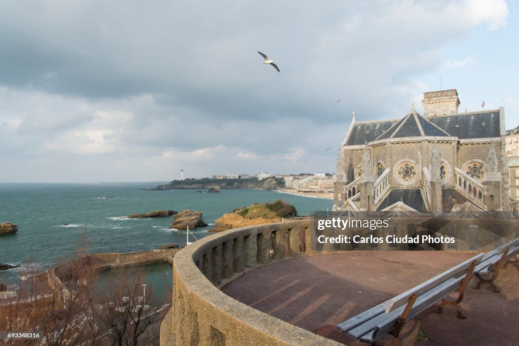 Viewpoint to contemplate the coastline and the old-town of Biarritz, France