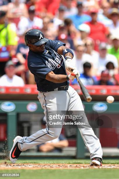 Adonis Garcia of the Atlanta Braves bats against the Cincinnati Reds at Great American Ball Park on June 4, 2017 in Cincinnati, Ohio.