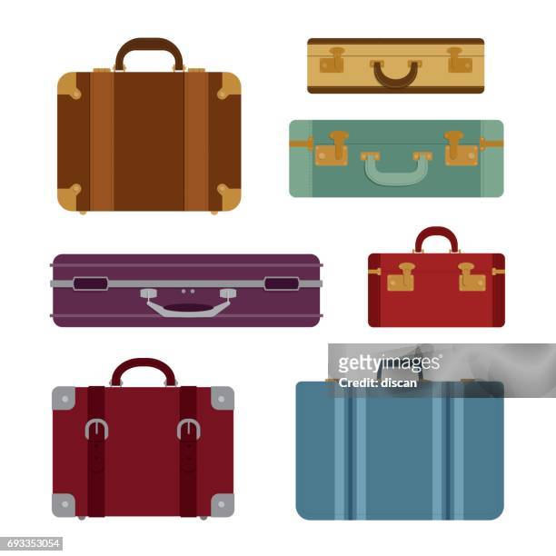 illustrazioni stock, clip art, cartoni animati e icone di tendenza di set vettoriale borse da viaggio - un singolo oggetto