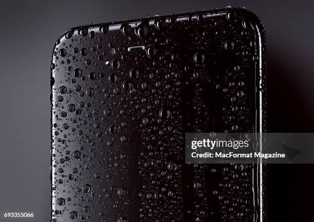 Detail of moisture beads on Apple iPhone 7 smartphone, taken on November 2, 2016.