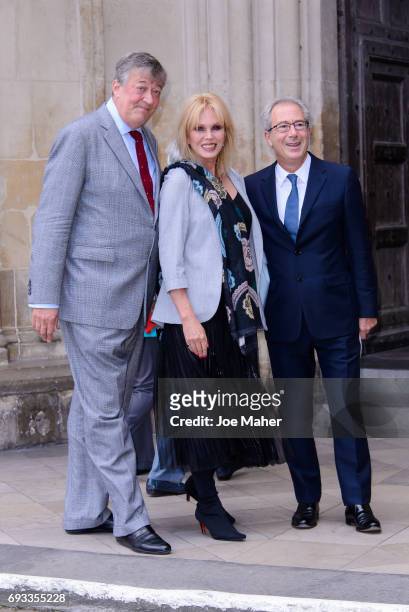 Joanna Lumley, Ben Elton and Stephen Fry attend a memorial service for comedian Ronnie Corbett at Westminster Abbey on June 7, 2017 in London,...