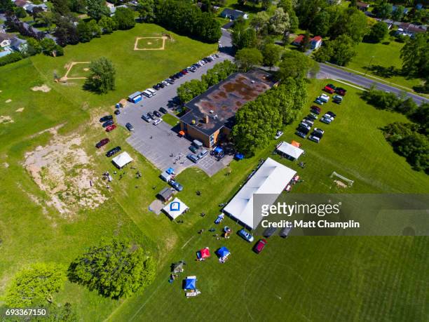 aerial of school festival - lake auburn photos et images de collection