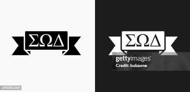 fraternity ribbon icon on black and white vector backgrounds - sorority stock illustrations