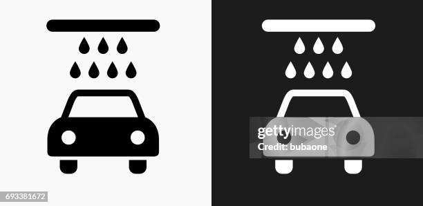 illustrations, cliparts, dessins animés et icônes de lavage de voiture icône sur fond de vector noir et blanc - station de lavage auto