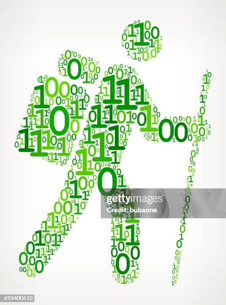 hiking man binary code zero one vector illustration - different shapes and sizes stock illustrations