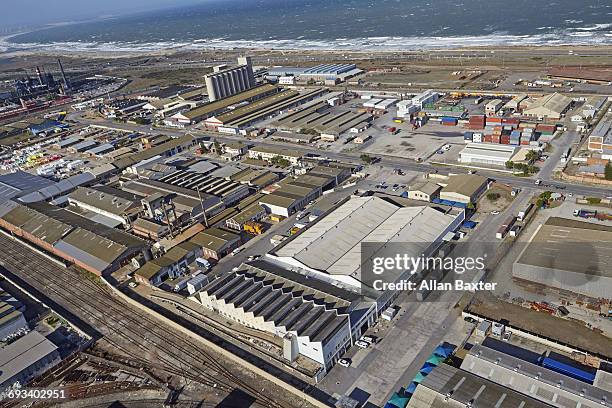 aerial view of warehouses in port elizabeth - zona industrial imagens e fotografias de stock