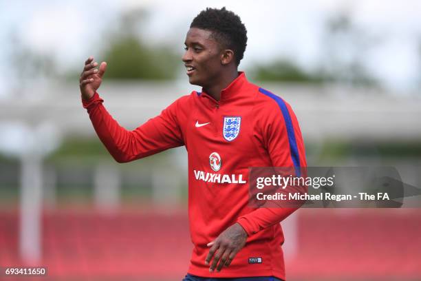 Demarai Gray of England U21 looks on during the England U21 training session at St Georges Park on June 7, 2017 in Burton-upon-Trent, England.